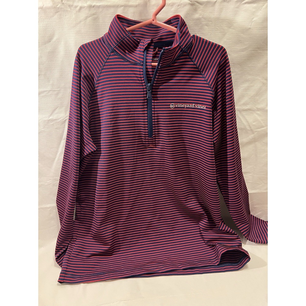 Vineyard Vines Boys Sankaty Quarter-Zip Long Sleeve Red/Blue Stripe Size M 12/14 - Picture 1 of 4
